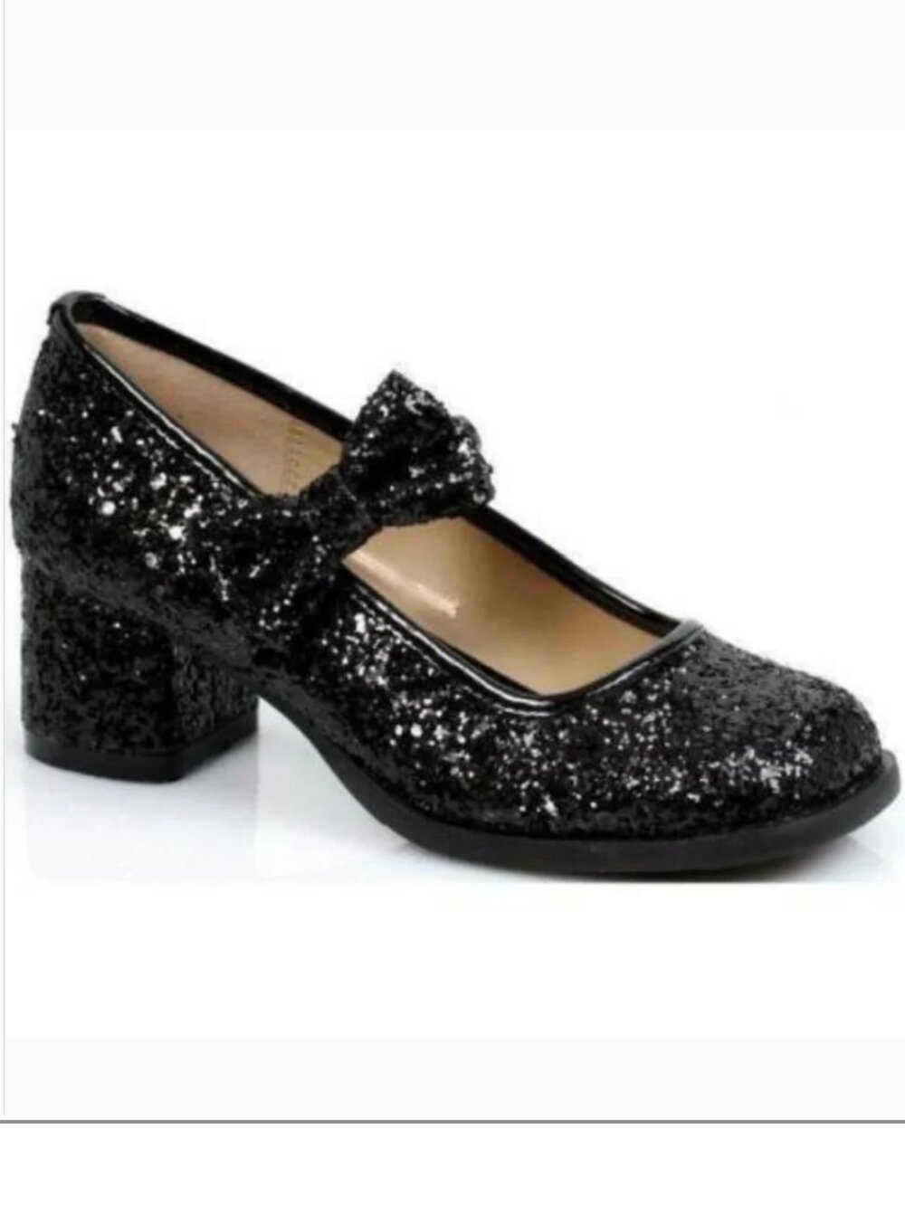 Black Glitter Dress Up Shoes 4/5 Low Block Heels Maryjane Halloween Girls
